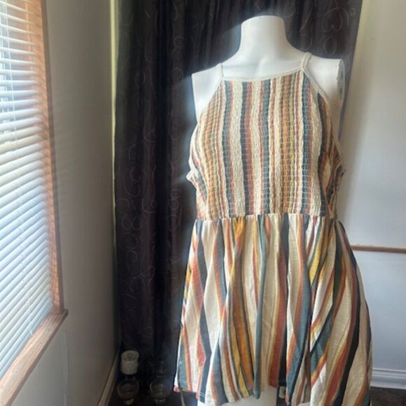 Torrid Fun Stripe Halter Smock Cream/Gold/Green top, size 1X (14/16) - Picture 1 of 5